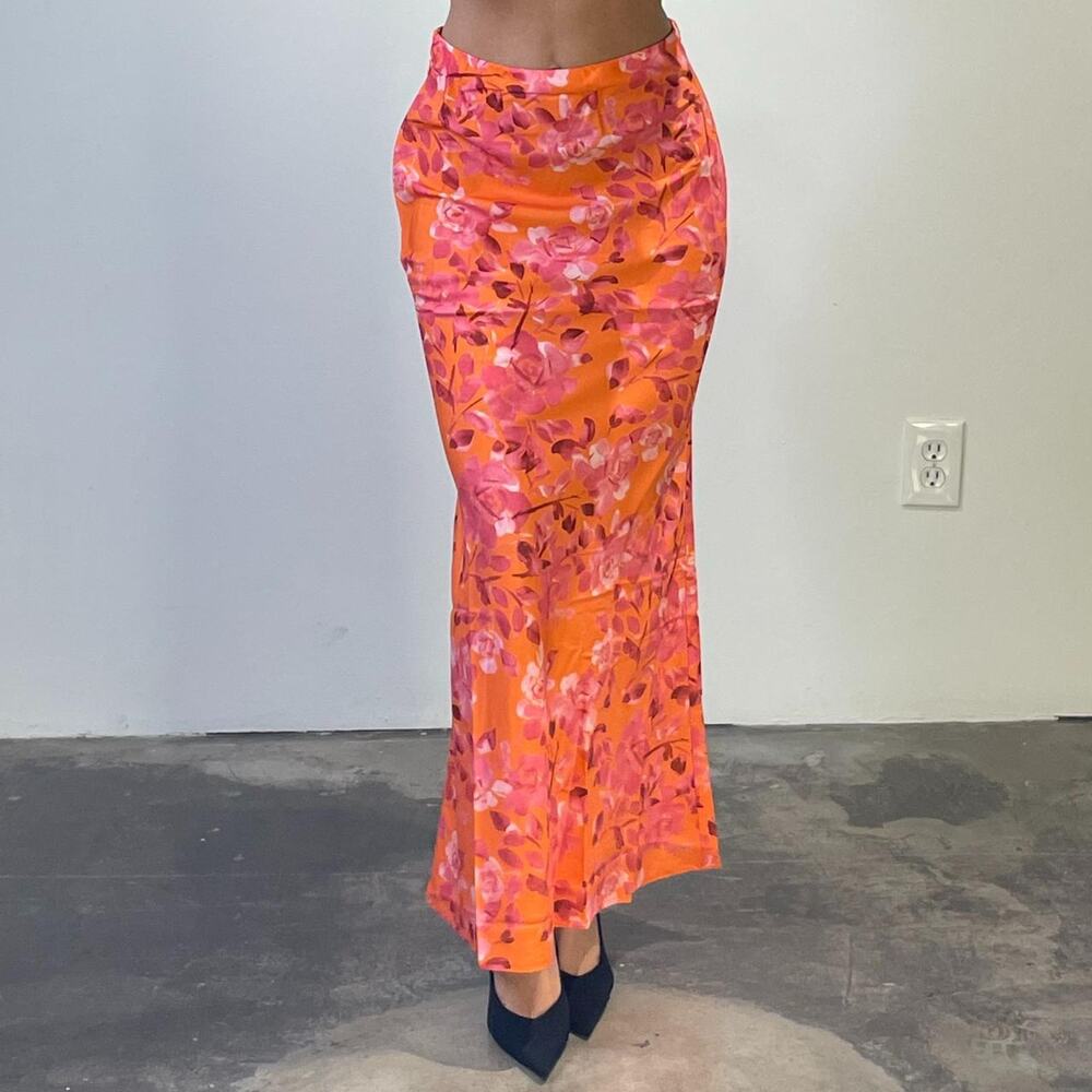 Orange Floral Maxi Skirt